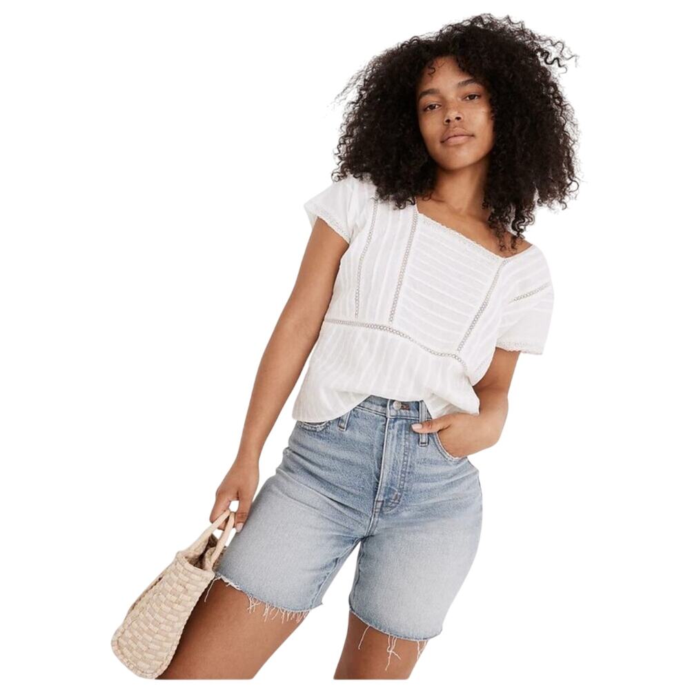 Madewell High Rise Denim Mid Length Shorts Light Wash Size 24 Modest Bermuda